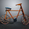 Vintage Wooden Bicycle With Black Seat Two Wheels And Chain Drive Design